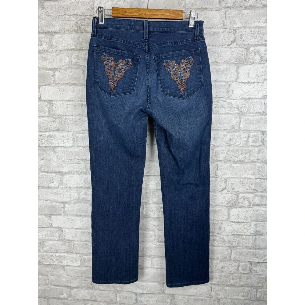 NYDJ Blue Straight Leg Jeans with Embroidered Pockets - Picture 5 of 16